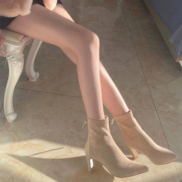 All-match Middle Tube Suede Pointed Ankle Boots Chunky Heel
